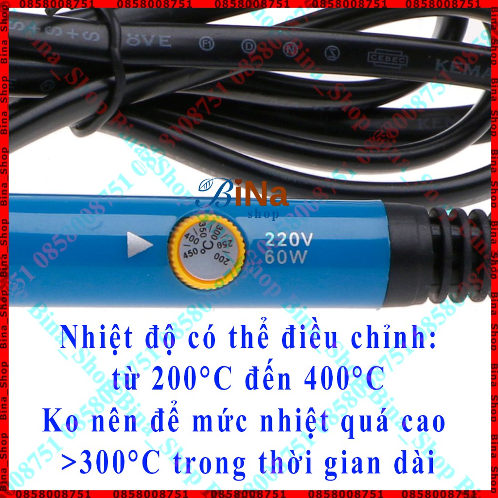 Mỏ hàn 220v 60W có núm điều chỉnh nhiệt độ 200°C-450°C