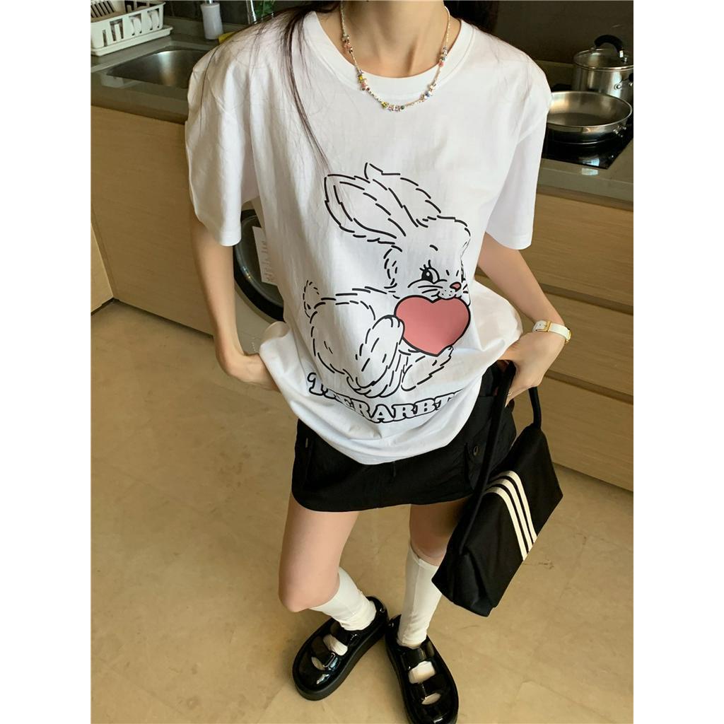 Áo Thun Dáng Rộng Ngắn Tay In Hình Thỏ Đáng Yêu 61790