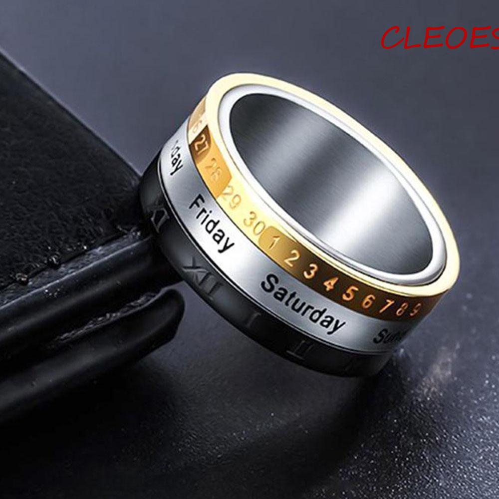 Cleoes Nhẫn Thép Titan Khắc Số La Mã Có Thể Xoay Ngày Tháng Thời Gian Sáng Tạo Cho Nam