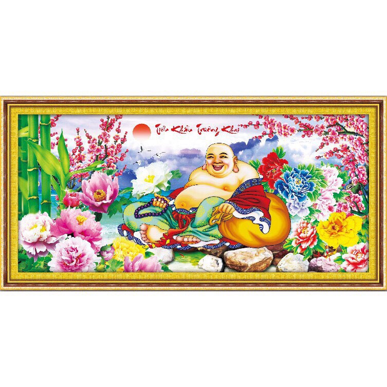 Tranh đính đá Phật Di Lặc-Một Nụ Cười Làm Nở Hoa KT:120x58cm