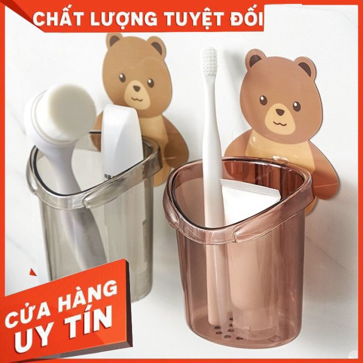 Cốc Dán Tường Nhà Tắm Hình Gấu Nâu Dễ Thương - Cốc Đựng Bàn Chải Đánh Răng - Cốc Hình Gấu