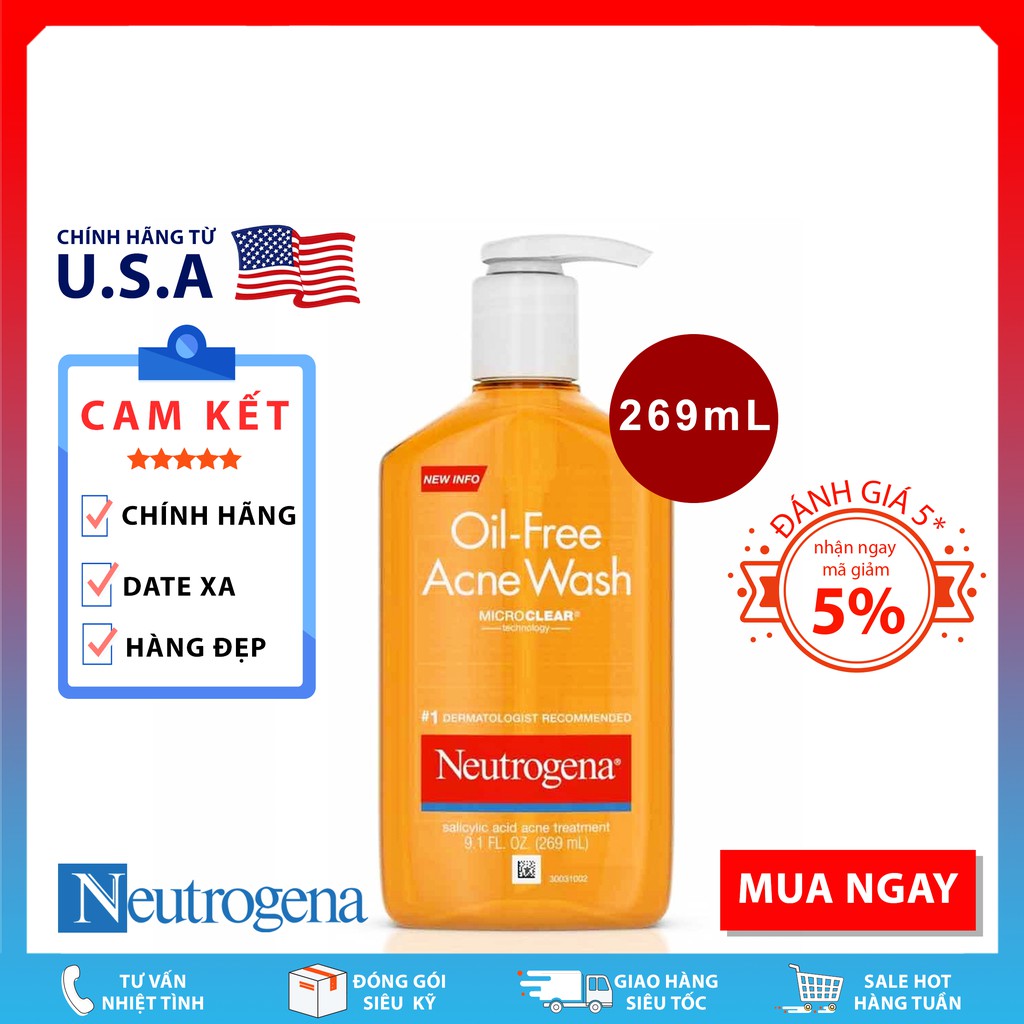 Sửa Rửa Mặt Neutrogena Oil Free Acne Wash (269mL)