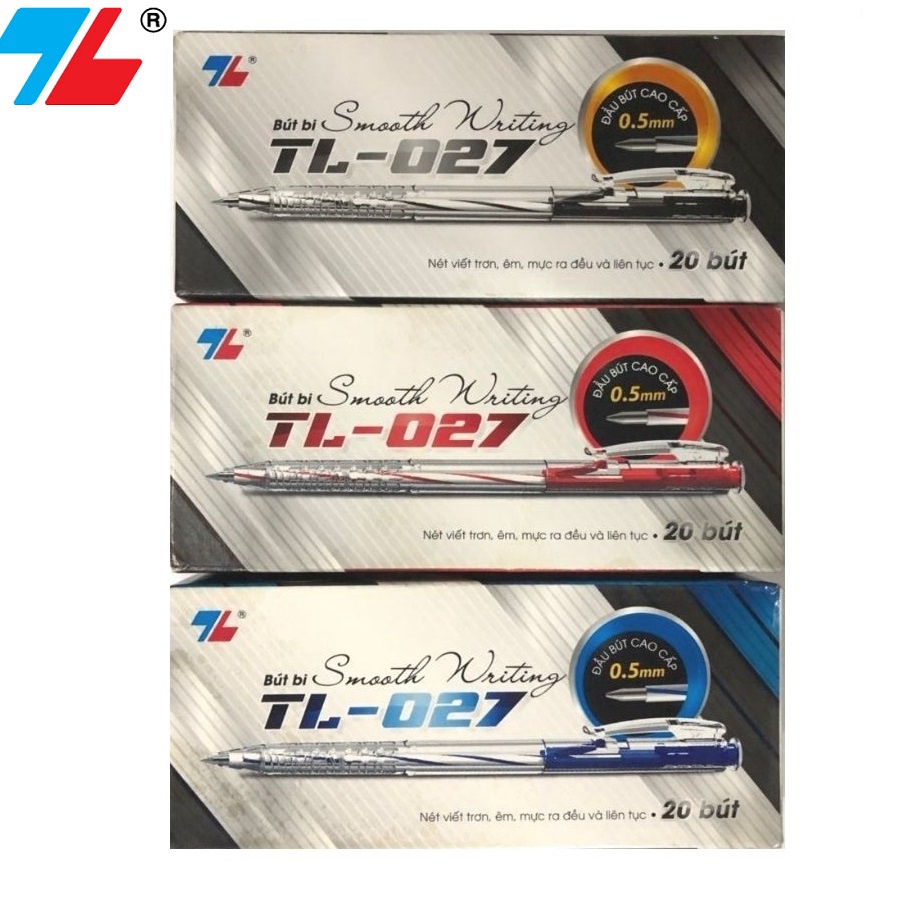 Hộp 20 cây bút bi Thiên Long TL-027 nét nhỏ ngòi 0.5mm / Bút TL027 có ruột BPR-06 thay thế