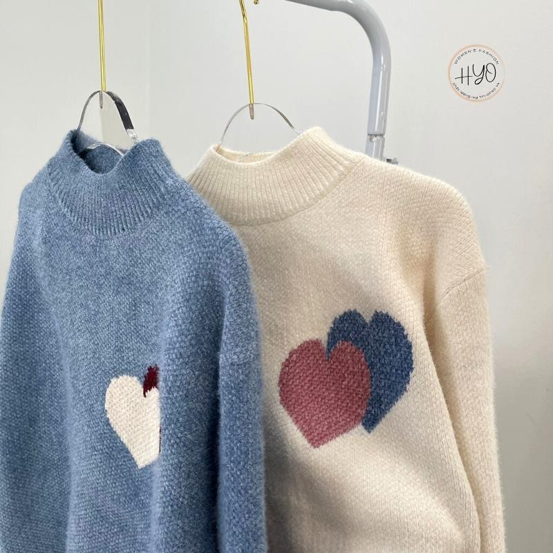 Áo len nữ form rộng dày Hàn Quốc HYO len lông cừu dày trái tim TT-1 | BigBuy360 - bigbuy360.vn