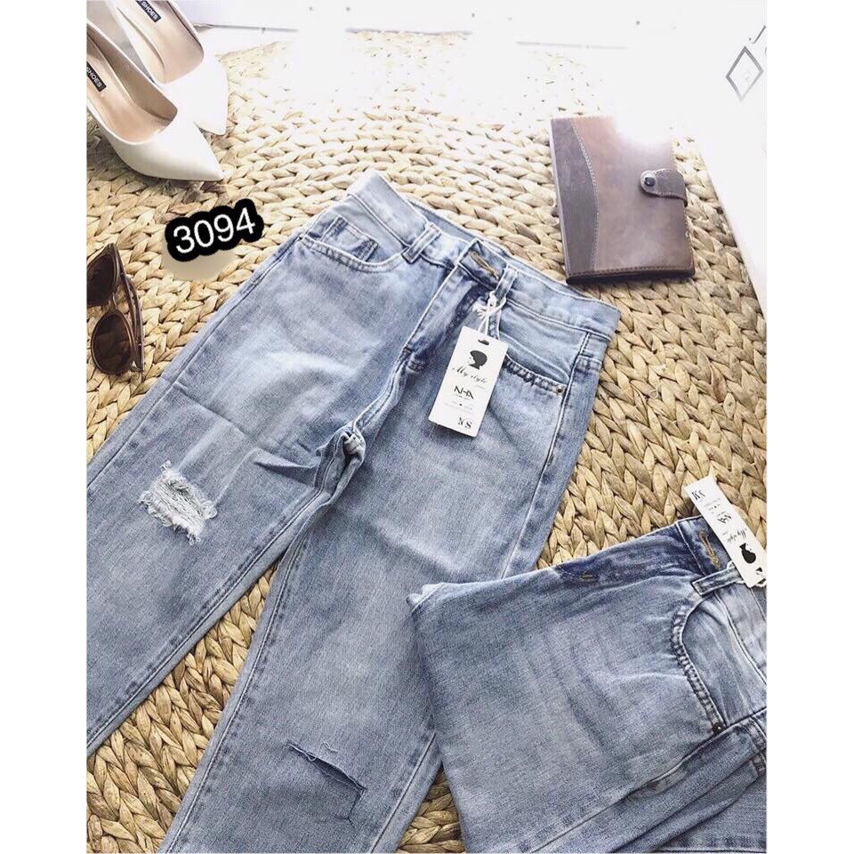 Quần Jeans Nữ Rách Gối Cao Cấp OHS3094