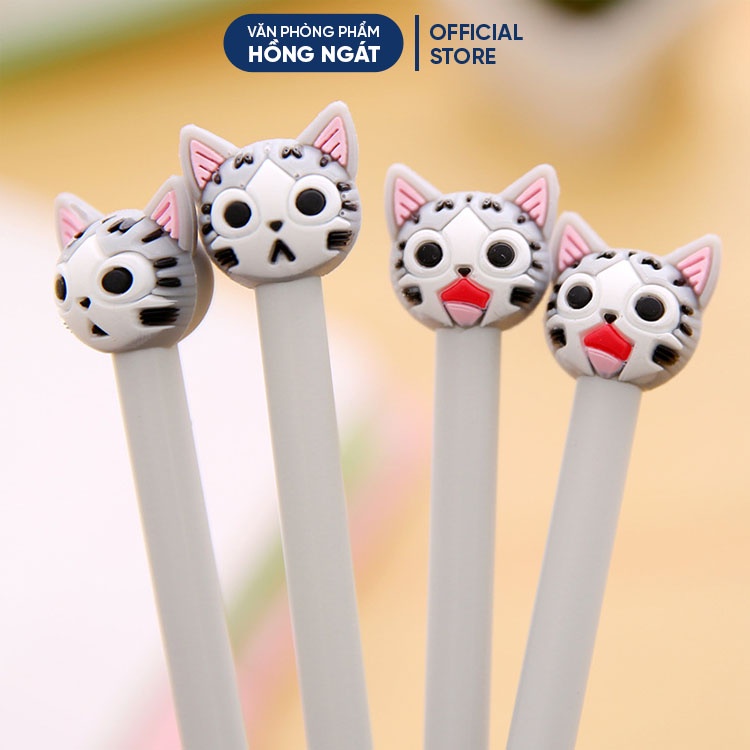Bút bi cute mèo xám, bút bi nước mực gel đen ngòi 0.5mm nhiều màu dễ thương đồ dùng học tập văn phòng phẩm B27