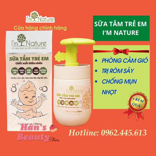 (+Quà) Sữa Tắm Ngừa Rôm Sảy Cảm Gió Cho Bé I'M NATURE 120ml