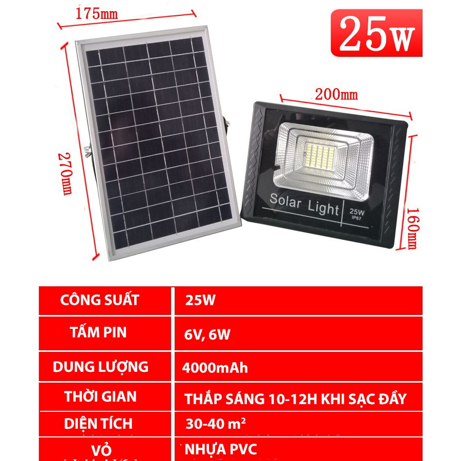 Đèn Năng Lượng Mặt Trời JD chính hãng 25W, Solar Light 25W - Đèn đường công suất cao