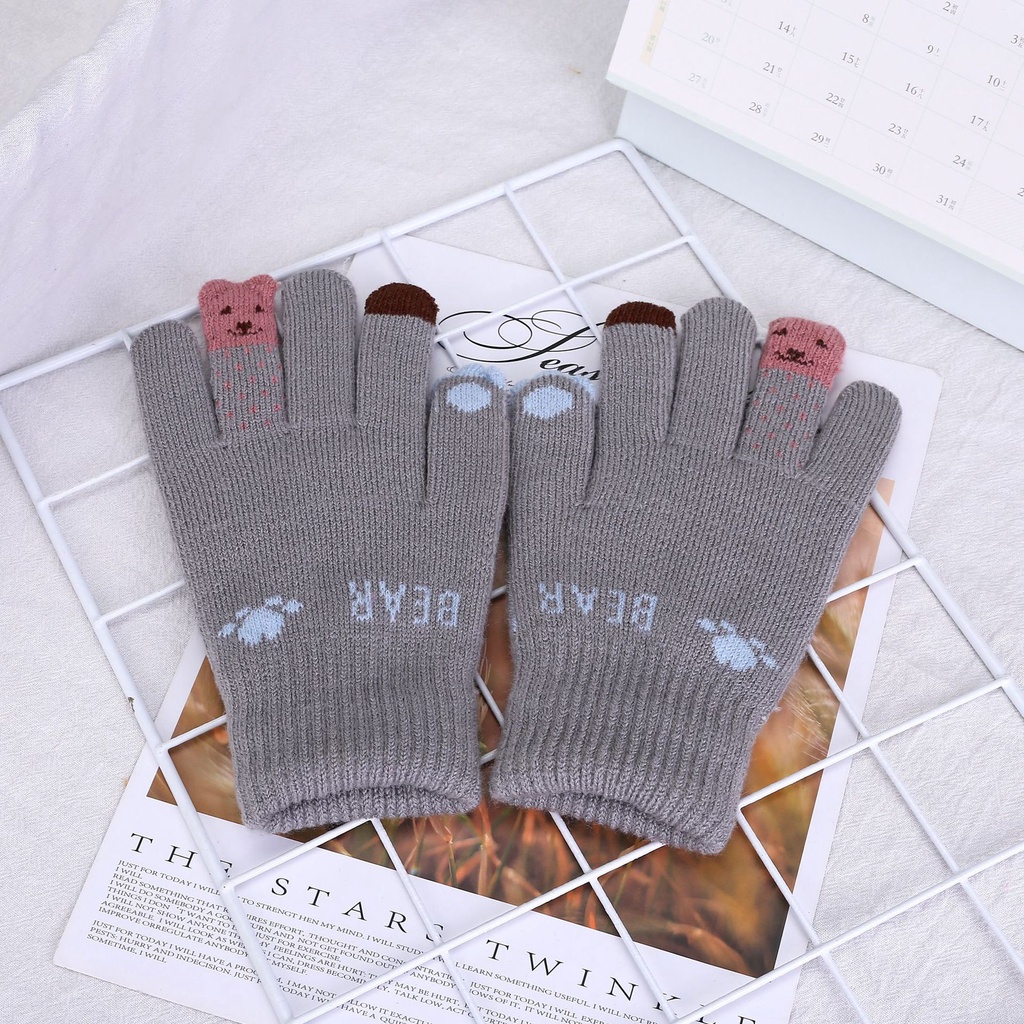 GT14 Găng tay len nữ ngón tay gấu