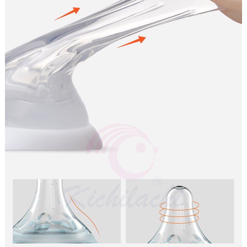 1 Cái / Hộp 2 Núm ti cổ rộng silicone Plus KICHI cao cấp siêu mềm Thế hệ 3 - mô phỏng bầu ngực Mẹ Kichilachi