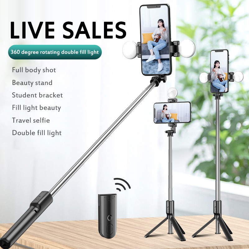 EM 2IN1 Portable Bluetooth Selfie Stick Fill Light Ring Foldable Tripod For Iphone 11 Xiaomi Samsung Photo Live Video EM