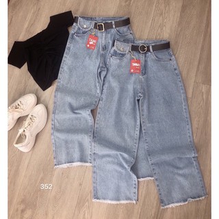 [HÌNH THẬT] QUẦN JEAN DÀI ỐNG RỘNG LƯNG CAO TRƠN BASIC KÈM TÚI NHỎ - QUẦN BÒ NỮ CULOTTES SUÔNG T 46