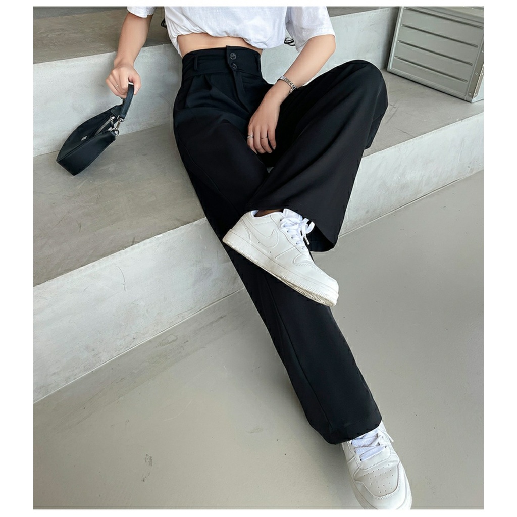 Quần Culottes Ống rộng Cao Cấp cạp cao hai cúc 002