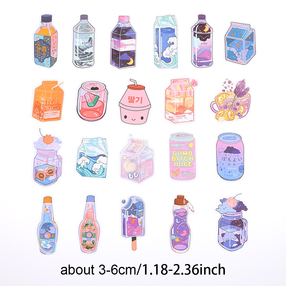 Set 50 miếng dán hình chai nước uống nhiều họa tiết dễ thương