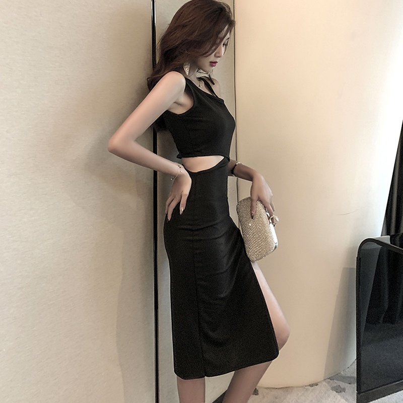 IELGY Đầm Không Tay Lưng Cao Màu Trơn Thời Trang Dành Cho Nữ Màu Sắc