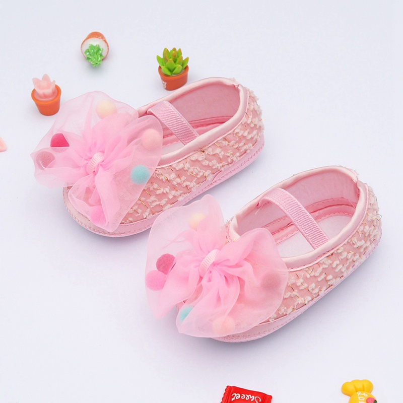 Giày Công Chúa Đế Mềm Gắn Nơ Cho Bé Gái Sơ Sinh