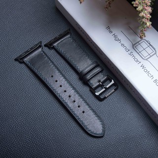 Dây da apple watch - da vegtan đen khâu chỉ xanh