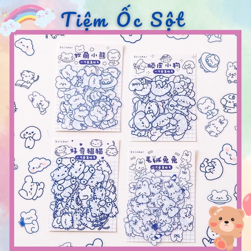 Set 40 miếng dán bằng PET chống thấm nước hoạ tiết hoạt hình đơn giản DIY-ST004