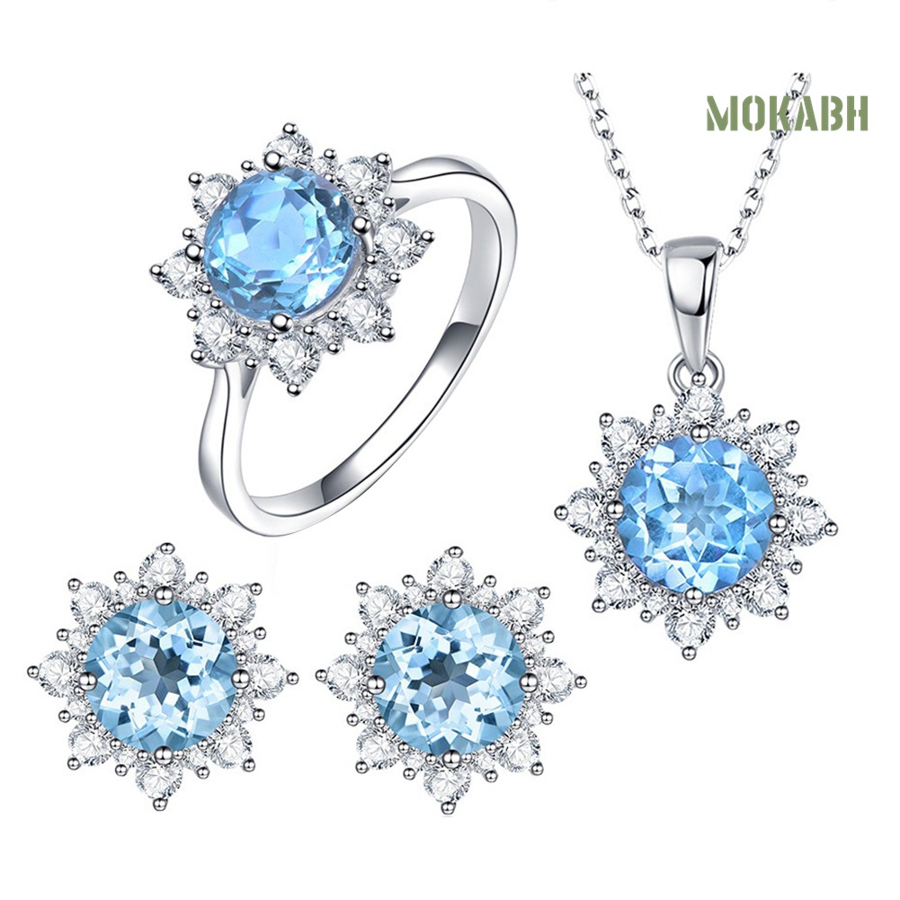 Set Vòng cổ Nhẫn Và Bông Tai Hình Hoa Tuyết Đính Đá Zircon