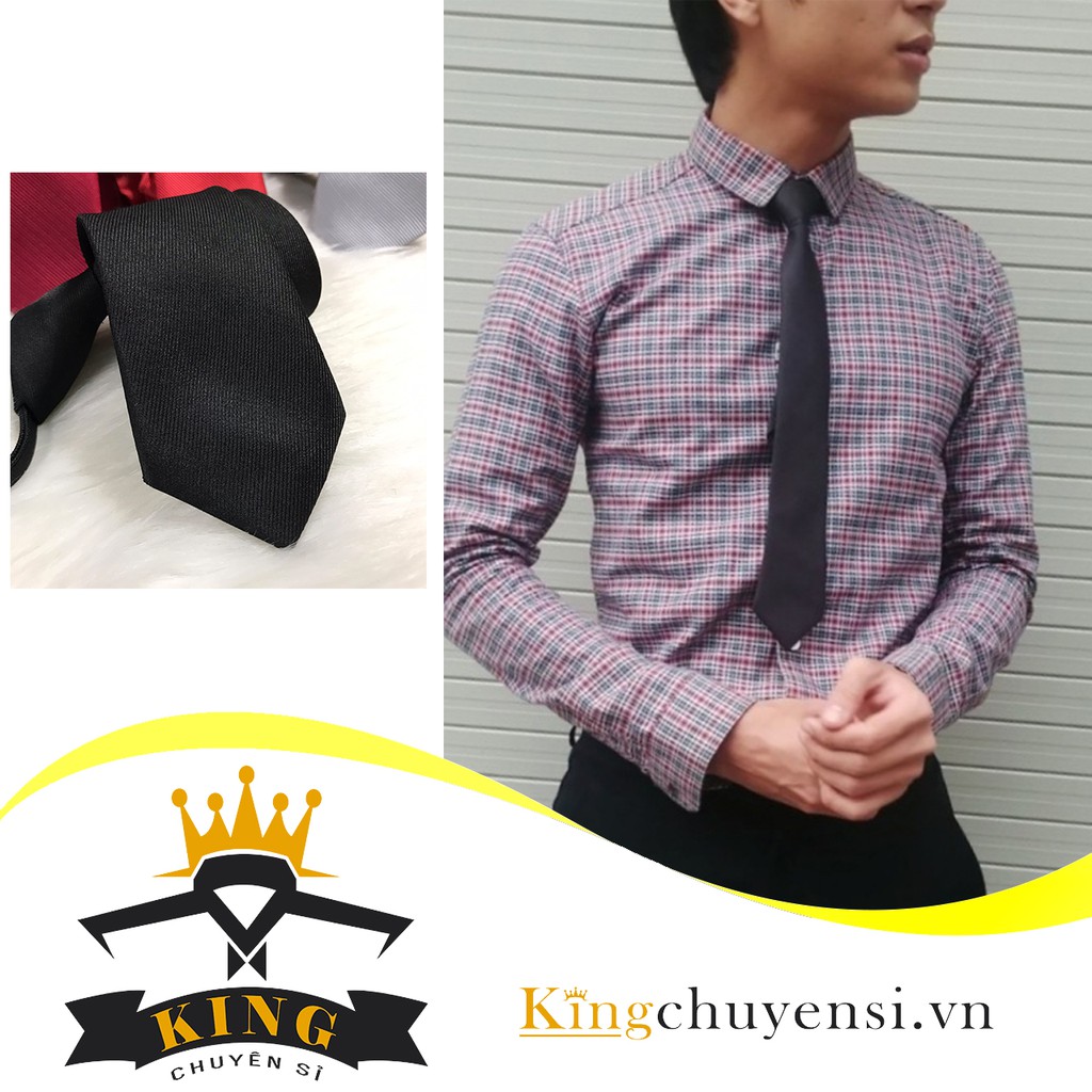 Cà Vạt Nam Đen KING Caravat Công Sở, Học Sinh, Bản Nhỏ Thắt Sẵn Cavat Đơn Giản Thanh Lịch style Hàn Quốc C003