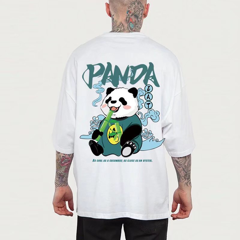 Áo Thun Cặp Ngắn Tay Dáng Rộng In Hình Gấu Trúc Truyền Thống Trung Quốc Cỡ Lớn M-8XL