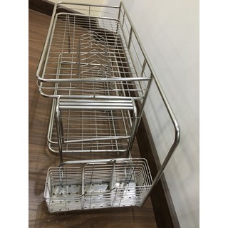 Kệ treo inox úp chén, đĩa, đũa, treo thớt dao đa năng 2 tầng