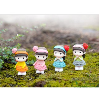 Cô bé đeo nơ dễ thương - Phụ kiện trang trí tiểu cảnh terrarium, tượng mini, tượng người
