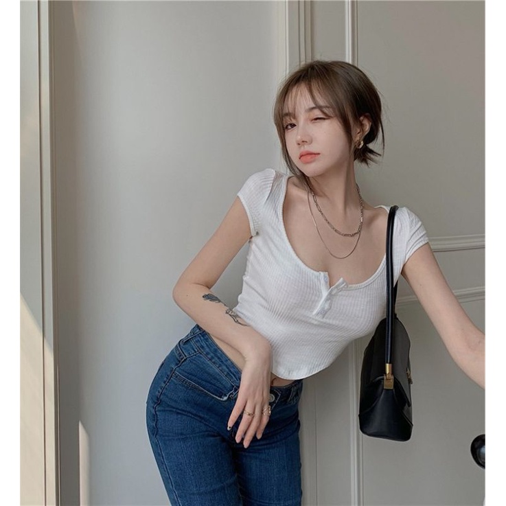 Áo croptop LORI nữ vạt bầu cúc cài - NHA | WebRaoVat - webraovat.net.vn