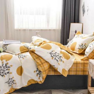 Bộ Chăn Ga Gối Trăng Vàng Cotton Poly