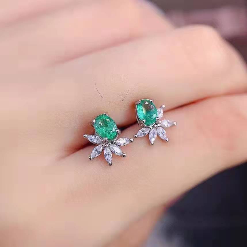 Khuyên Tai Paraiba Cắt Hoa Đá Quý Màu Sắc Ngọc Lục Bảo Tự Nhiên Xanh Lục Bảo-JHS4-E