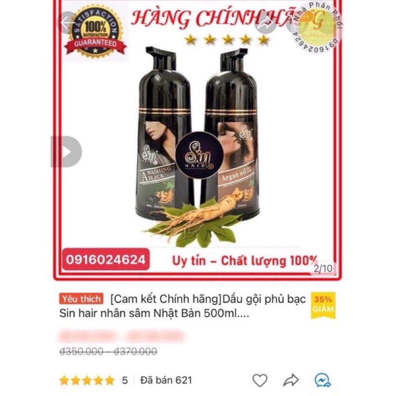 Dầu Gội Nhuộm Tóc Bạc SIN HAIR 500ml, Dầu Gội Đen Tóc, Nâu Tóc Chiết Xuất Nhân Sâm Từ Nhật