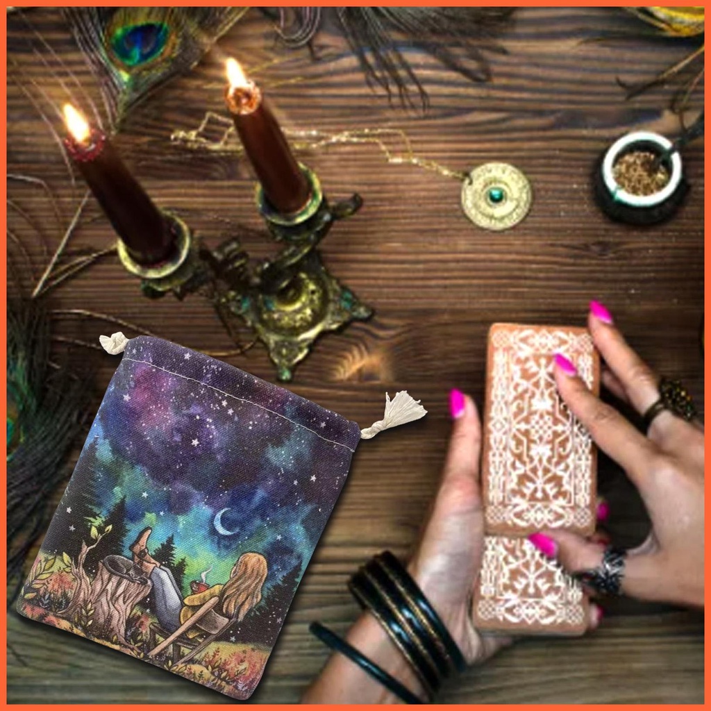 Túi Nhung Mềm Dây Rút Đựng Bài Tarot Chống Trầy Xước In Họa Tiết Hai Mặt