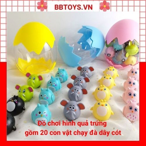 Đồ chơi mô hình quả trứng chứa 20 con vật dễ thương chạy bánh đà dây cót (BBTOYS: 68)