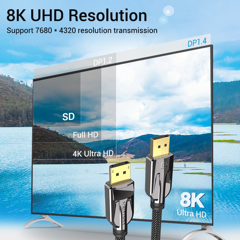 Cáp hiển thị Displayport 1.4 VENTION Cáp Dp 8k 60hz tốc độ cao cho laptop PC TV