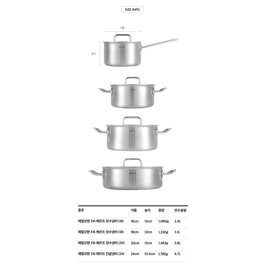 Bộ Nồi Vert 3 lớp Edelkochen, chất liệu inox 316 cao cấp (Quánh, Nồi lùn, Nồi cao)