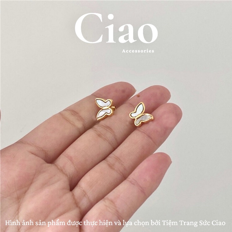 [HOẢ TỐC 1H] Khuyên tai/ Bông tai titan không gỉ thiết kế hình bướm xà cừ xinh xắn sang trọng Isabella Ciao