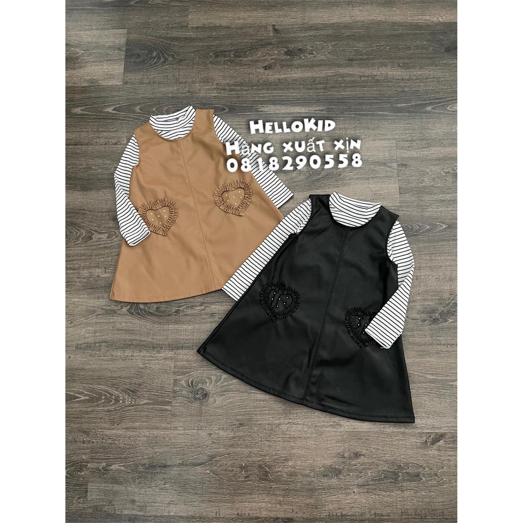 V226- Váy da kèm áo thun kẻ