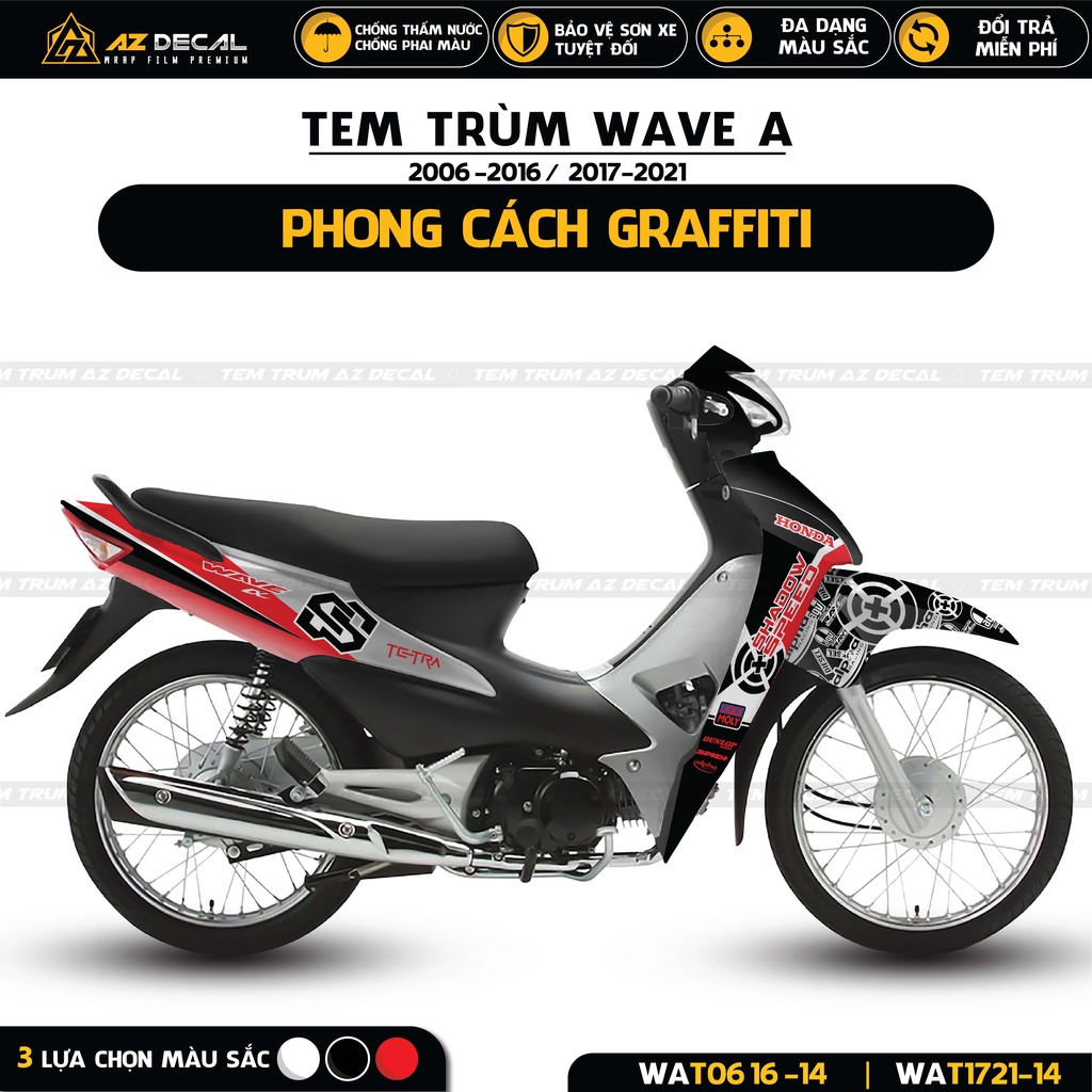 Tem Trùm Wave 110 100 Phong Cách Graffiti | WAT-14 | Team Decal Dán Xe Wave Alpha Chất Liệu Cao Cấp