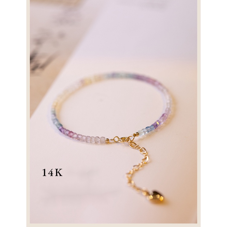 [Hàng Mới Về] Vòng Tay Hạt Đá Fluorite Màu Cầu Vồng Thời Trang