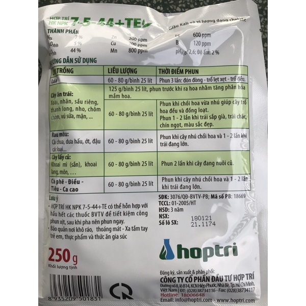 Phân bón lá HK 7-5-44 tạo ngọt, xuống củ, già lá