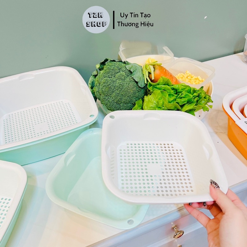 Set 6 bộ rổ kèm chậu thau nhựa rửa rau củ đựng hoa quả trái cây chất liệu nhựa nguyên sinh ECCO - T2K Shop