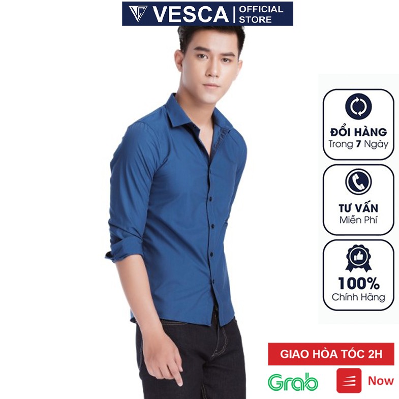 Sơ mi nam công sở cao cấp Vesca màu xanh đậm phong cách thời trang Hàn Quốc ôm dáng slimfit AAT1