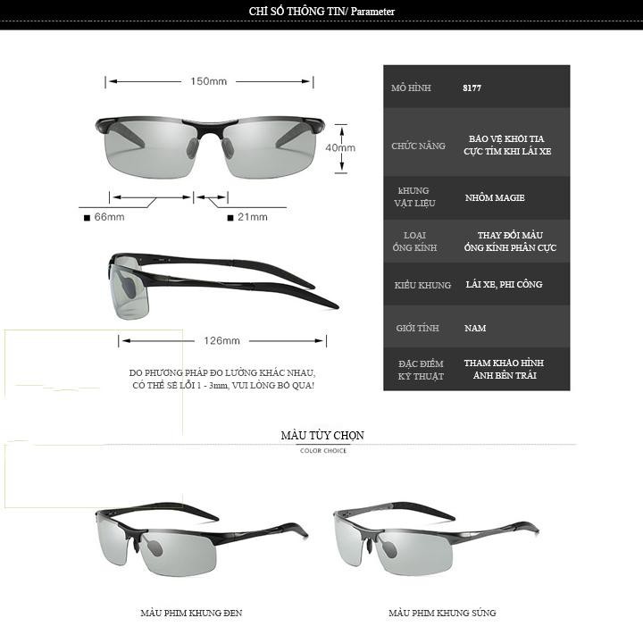 Kính mát thần kỳ Tech Pro Black, mắt kính thông minh tự chuyển màu theo ngày đêm, tính năng phân cực polarized chống lóa