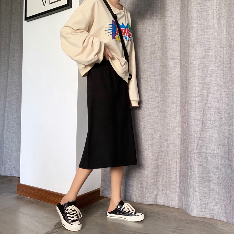 Chân váy SUXI dáng dài lưng cao phong cách retro thời trang Hàn Quốc