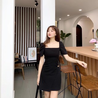 Đầm cổ vuông tà đắp chéo