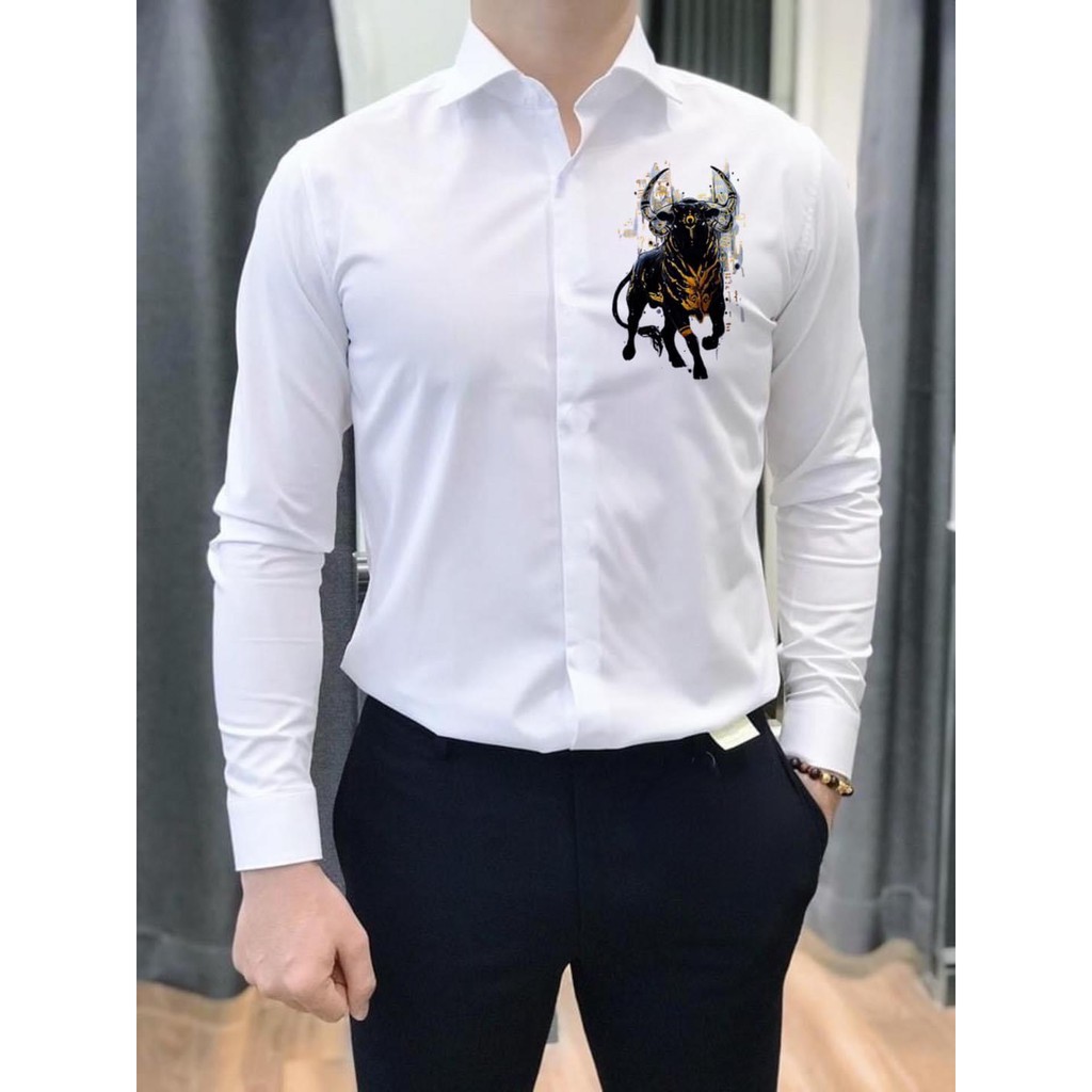 Áo sơ nam in trâu đen phú quý hot nhất hiện nay GKM
