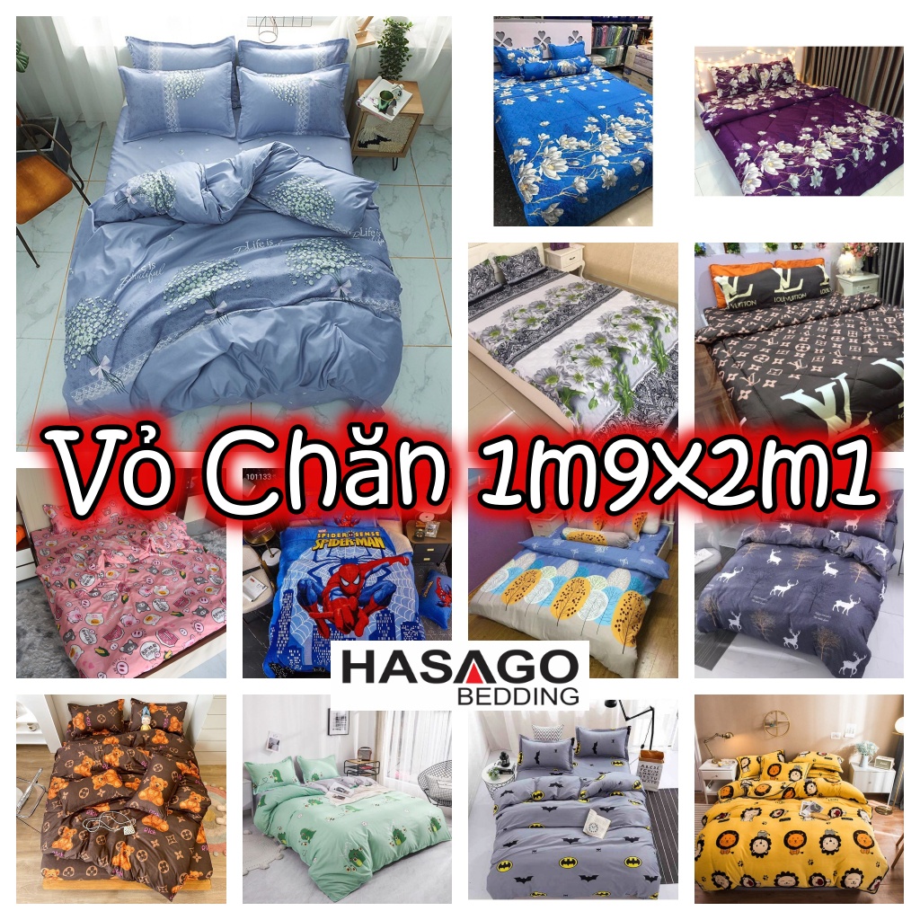 Vỏ Chăn 1m9x2m1 Chất Liệu Cotton Poly Đủ Màu Như Hình