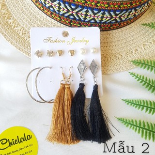 Set bông tai tua rua