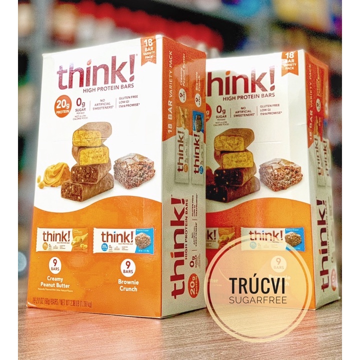 [Mã GROSALE2703 giảm 8% đơn 250K] Set 18 Thanh Protein không đường Think! (eat clean, keto, gymer)