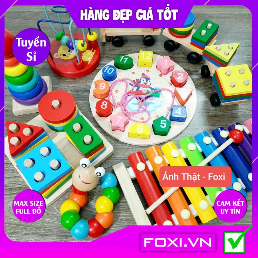 Bộ đồ chơi gỗ Foxi-Đồ chơi trẻ em thông minh-xâu hạt làm toán Montessori-tay khéo léo-siêu rẻ-Đồ chơi an toàn cho bé